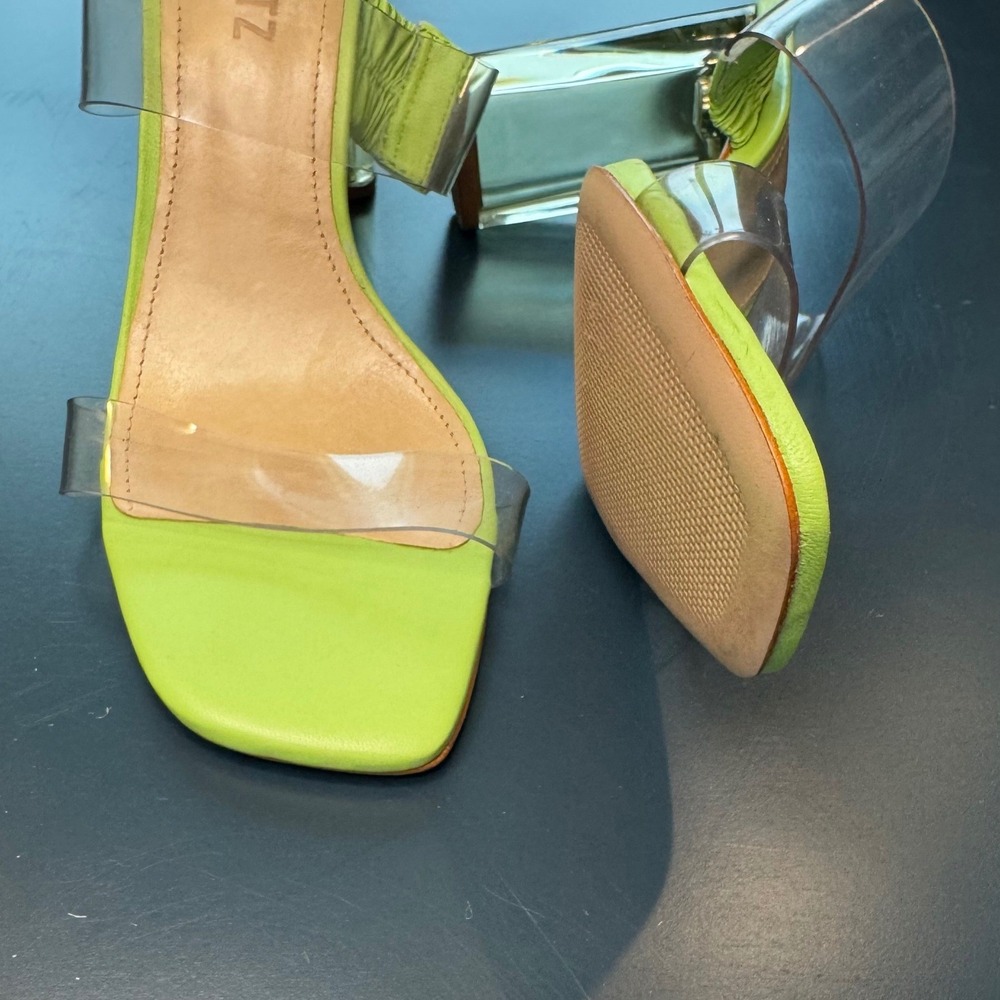Schutz Ariella Women 8 B Lime Green Clear Vinyl Acrylic High Heel Sandal Slide - Picture 5 of 11